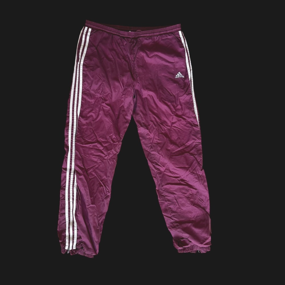 90's Adidas Trefoil Mens Track Pants Burgundy White Three Stripe Joggers Med